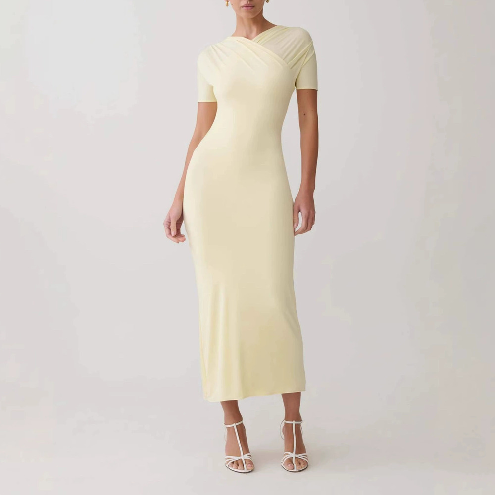 Forever 21 Summer Light Yellow Slim-Fit Simple Elegant Dress